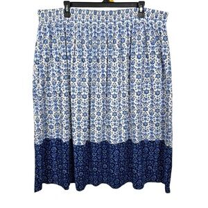 Croft & Barrow Cottagecore White & Blue Floral Elastic Waist Midi Skirt Size 1X